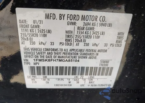 2021 Ford Explorer Limited z USA, uszkodzony, nr VIN 1FMSK8FH7MGA85104